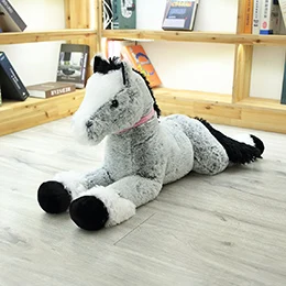 Grey Плюшевая игрушка пони пушистые Семейные лошади Мягкая кукла лежа бег пастбища диких животных плюш коричневый серый девочки мальчики подарок 90/120 см - Цвет: Grey