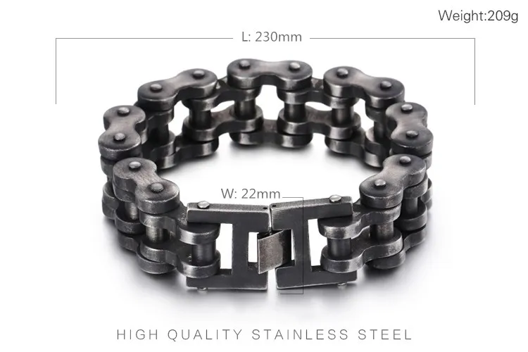 22mm Kalen тяжелый массивный браслет-цепочка 22 мм ширина Матовый велосипед мужской 23 см длинный из нержавеющей стали окисленный темно-тусклый браслет-цепочка - Окраска металла: 22mm