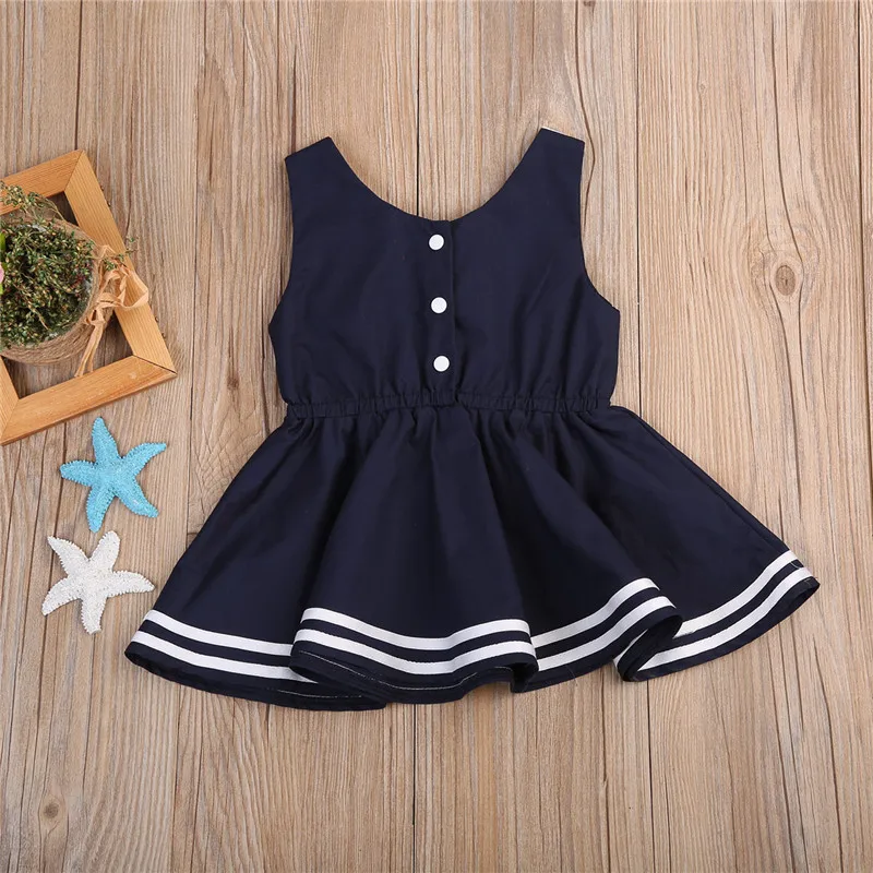 Girl Cotton Dress Baby Princess Navy Style Bow Girls Dresses 2017 Autumn vestidos Infant Toddler Clothes | Детская одежда и обувь