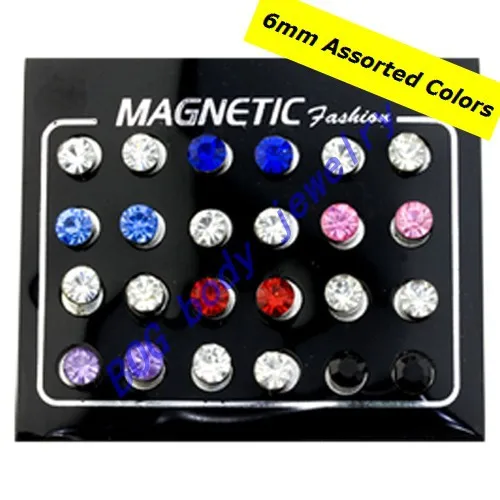 6mm Assorted Color Болото-24 штук магнитные круглые серьги из горного хрусталя для Для мужчин Для женщин, non-пирсинг клип на Мошенник Поддельные уха Вилки, ювелирное изделие для тела - Окраска металла: 6mm Assorted Color