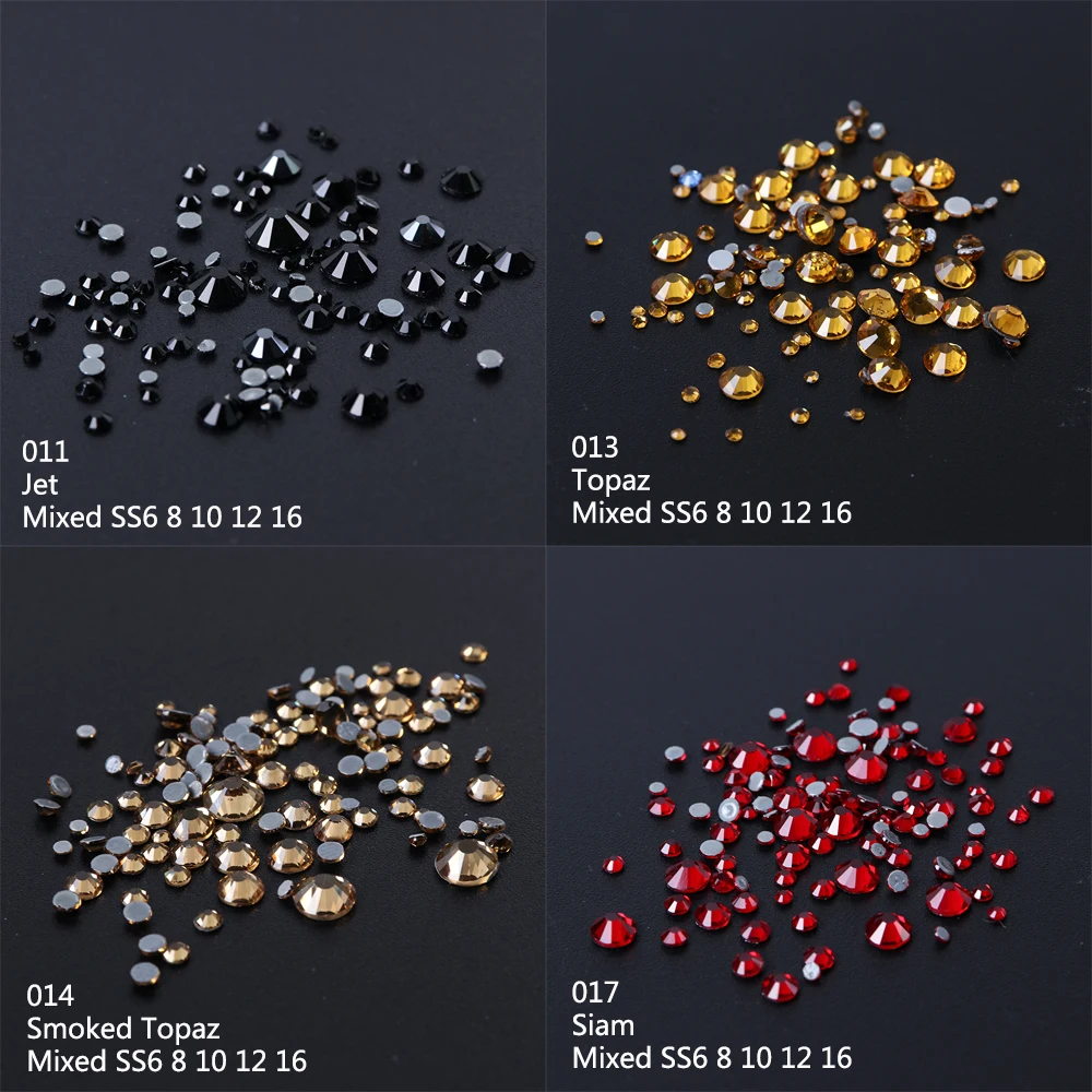1Box DIY Flatback 3D Nail Art Crystal Glitter Rhinestones Nail Art Decoration Diamond White AB Manicure Mixed SS6-16 Size LA995