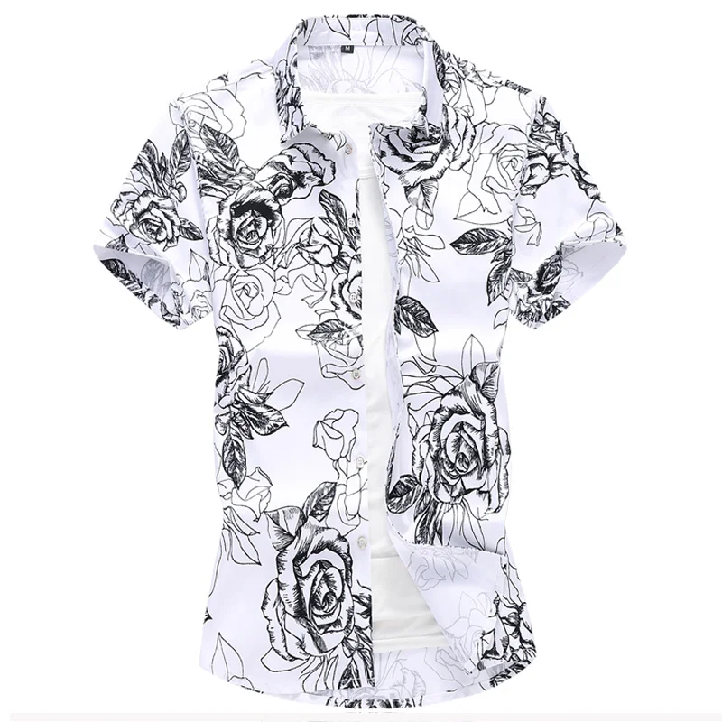 

New Summer Black Printed Short-sleeved Shirt Men's Single Breasted Lapel Shirts The Fashion Leisure Camisa Chemise S-5XL 6XL 7XL