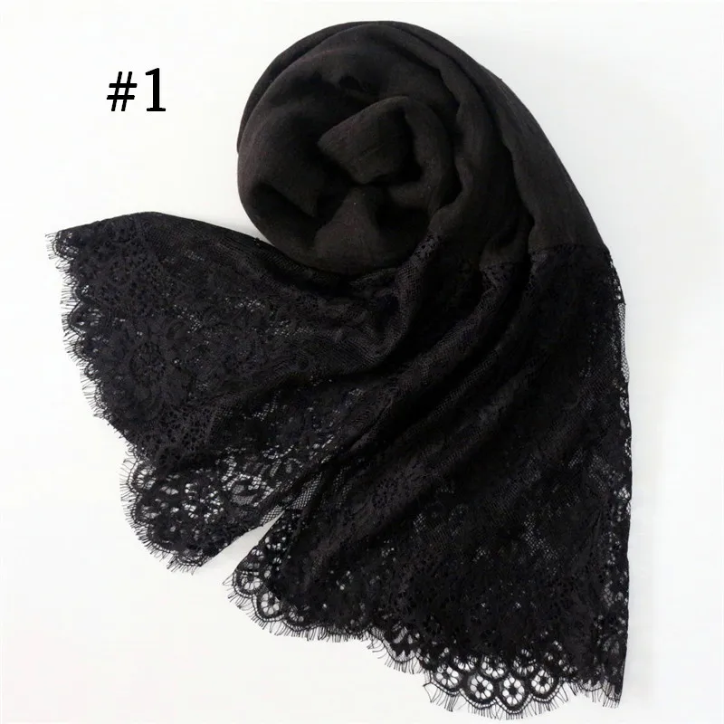 Number 1 color 1PCS Hot sale fashion cotton and viscose lace scarves muslim head Scarf shaws soild elegant lady simple flowers high quality - Цвет: Number 1 color