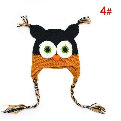 

Multicolor Caps kid Handmade Knitted Crochet Hat Owl Hat Cap With Ear Flap Animal Style Beanie A298