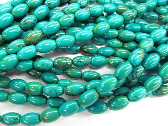 

high quality 8x12mm 2strands Stabilized turquoise gemstone barrel rice loose beads