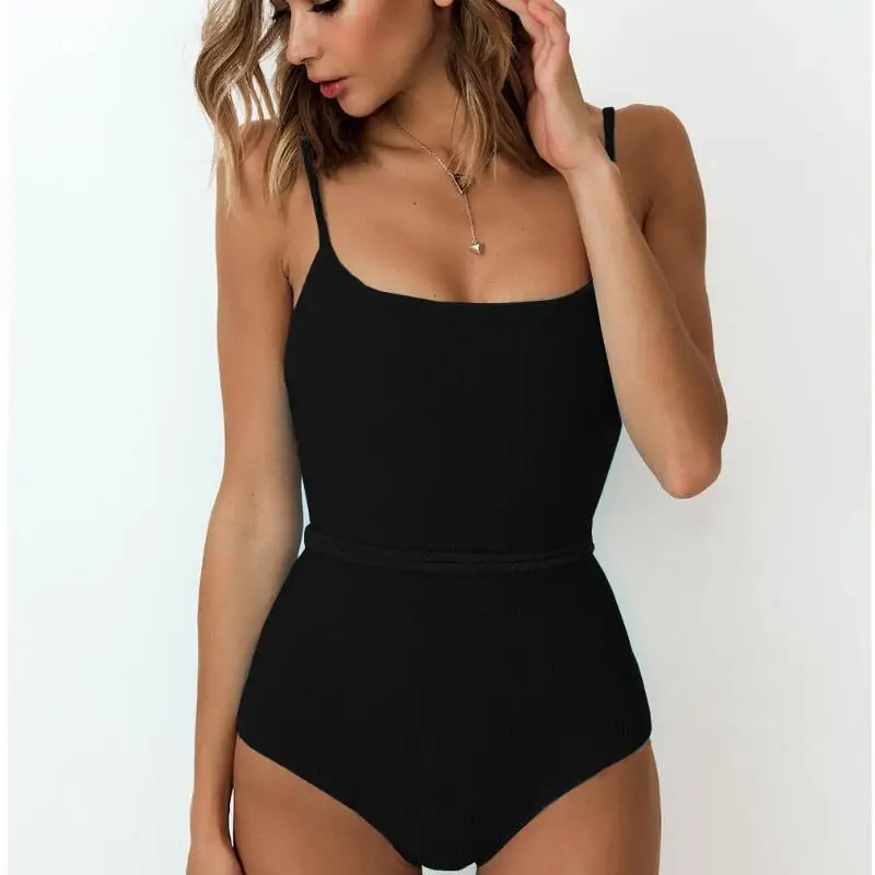 NEW 4Colors With Pad Braided Ties Swimsuit Textured Ribbed One Piece Swimwear | Спорт и развлечения