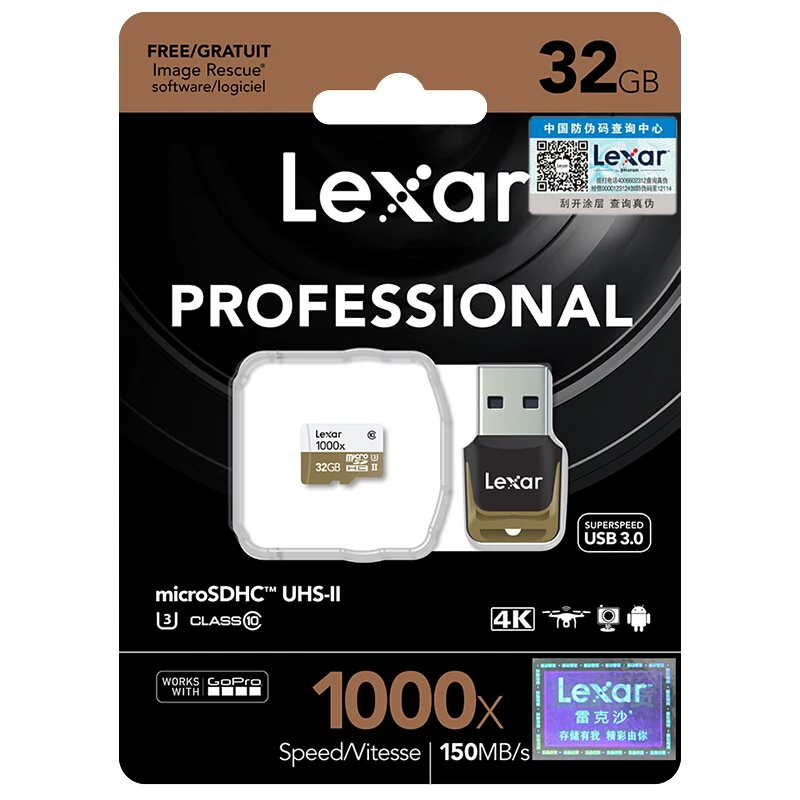 Lexar новинка 2019 Micro SD 150 МБ/с./с 1000x класс 10 64 ГБ 32 micro SDXC 128 tf карта памяти UHS для дрона
