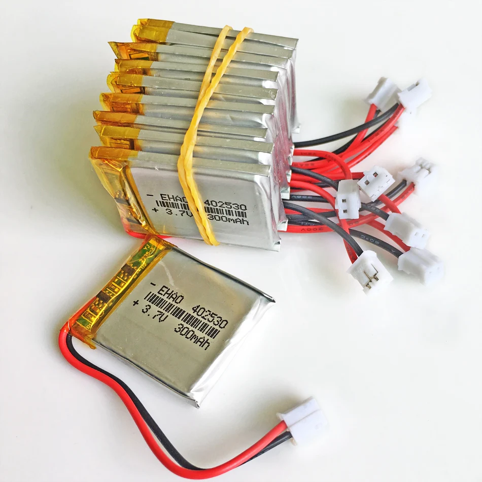

10 pcs 3.7V 300mAh Lithium Polymer LiPo Rechargeable Battery 402530 + JST PH 2.0mm 2pin plug For Mp3 DVD Camera Bluetooth GPS