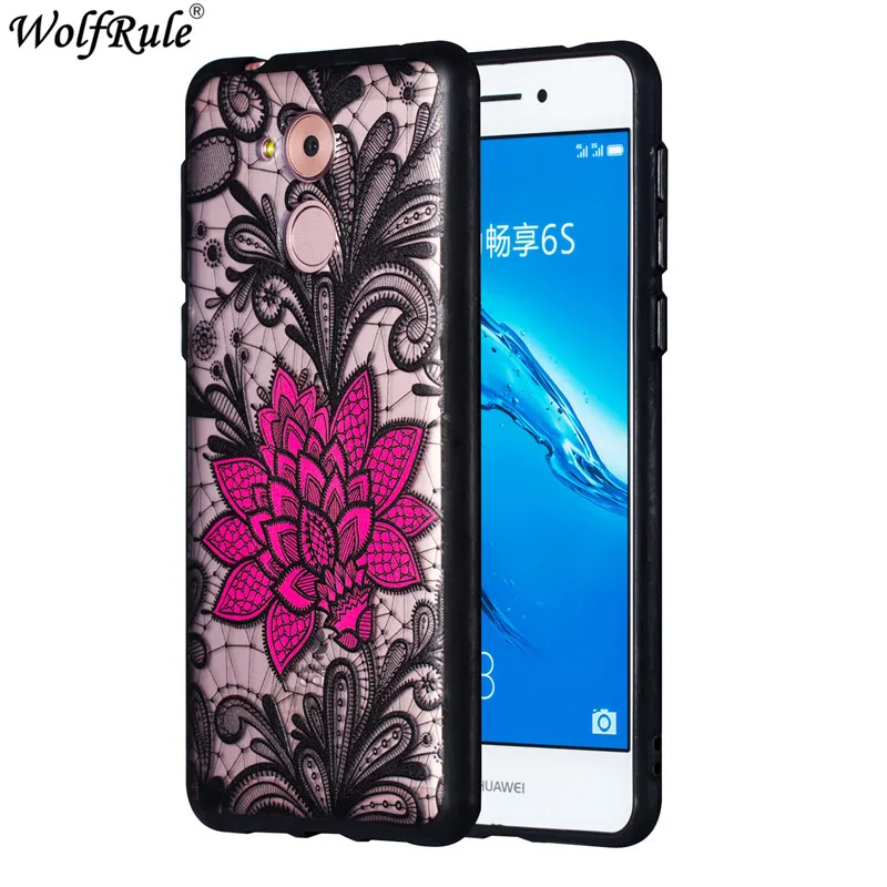 Huawei GR3 2017 Case Honor 6C Cover Black Lace Red Flower Soft TPU For Enjoy 6s / 6c Hard PC Fundas |