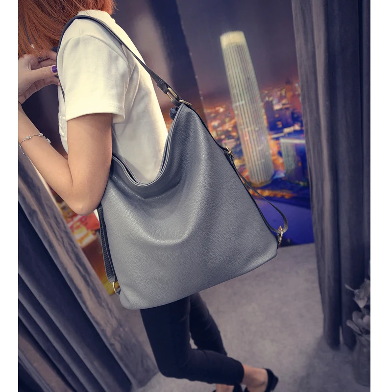 Серая сумка-хобо женские кожаные сумки многофункциональная винтажная сумка на