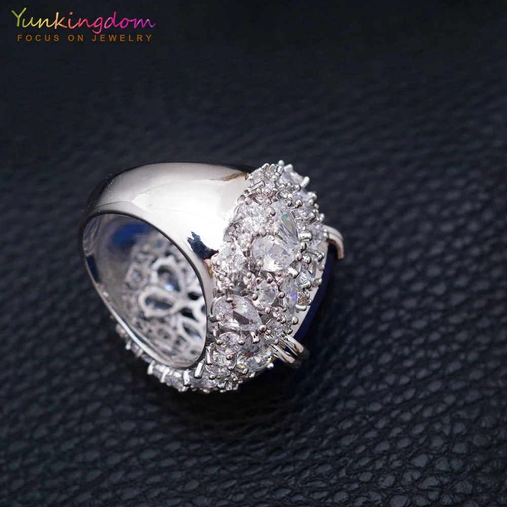 Женское кольцо с голубым кубическим цирконием Yunkingdom тонкое инкрустацией и