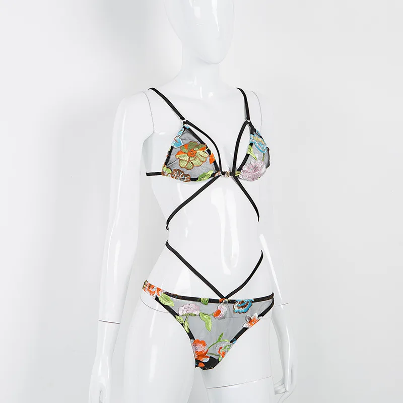 Trymeon девушка Bralette сексуальные трусики с цветочной вышивкой Для женщин нижнее