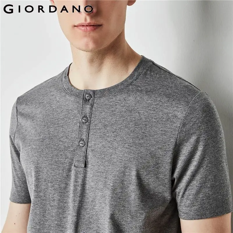 Джордано Мужчины Henley Tee Производительность Футболка с коротким рукавом мужская
