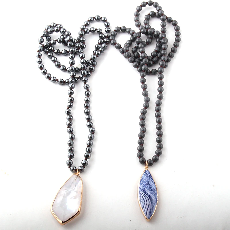 Модные богемные ювелирные изделия 6 мм гематит камень узлом кулон ожерелья для