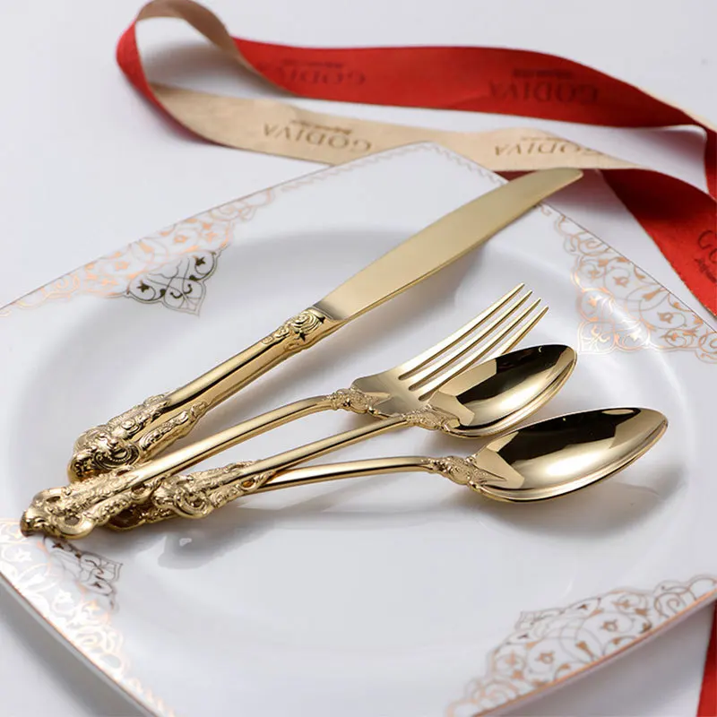 Upors 4 шт. высококачественный набор столовых приборов роскошный дорожный Золотой