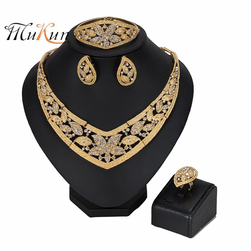 MUKUN-Conjunto de joyería nigeriana para mujer, accesorios de boda, conjunto de joyería de oro de Dubái, conjunto de joyería de cuentas africanas de moda al por mayor