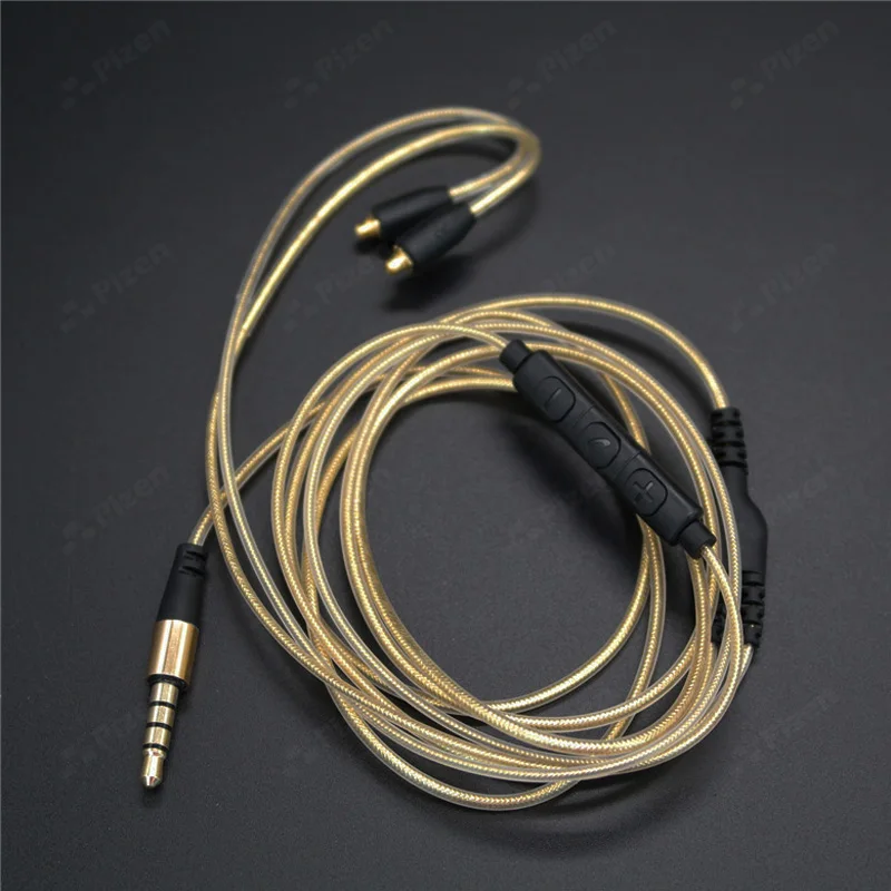 gold with mic Pizen обновление M21 MMCX кабель для наушников с микрофоном для shure se535 se846 ue900s наушники Золото Серебро сменный кабель - Цвет: gold with mic