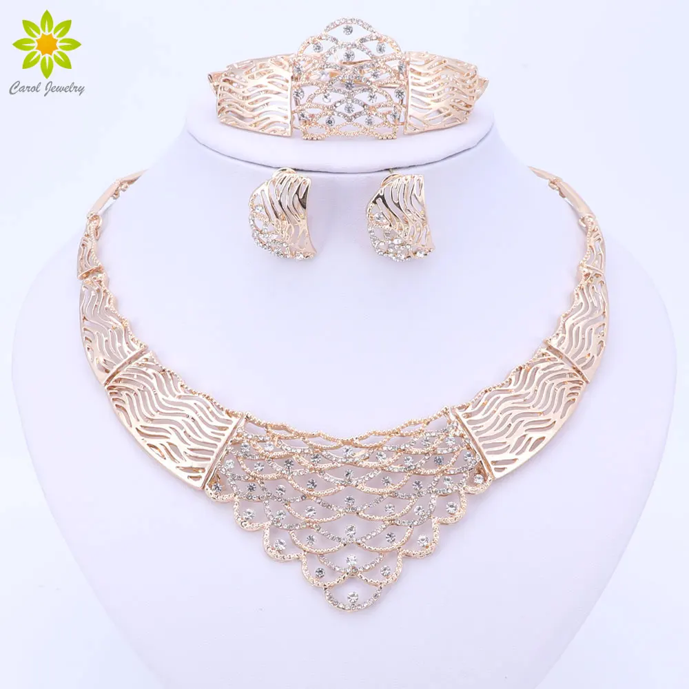 Свадебный комплект золотистого цвета с ожерельем вечерние комплекты ювелирных