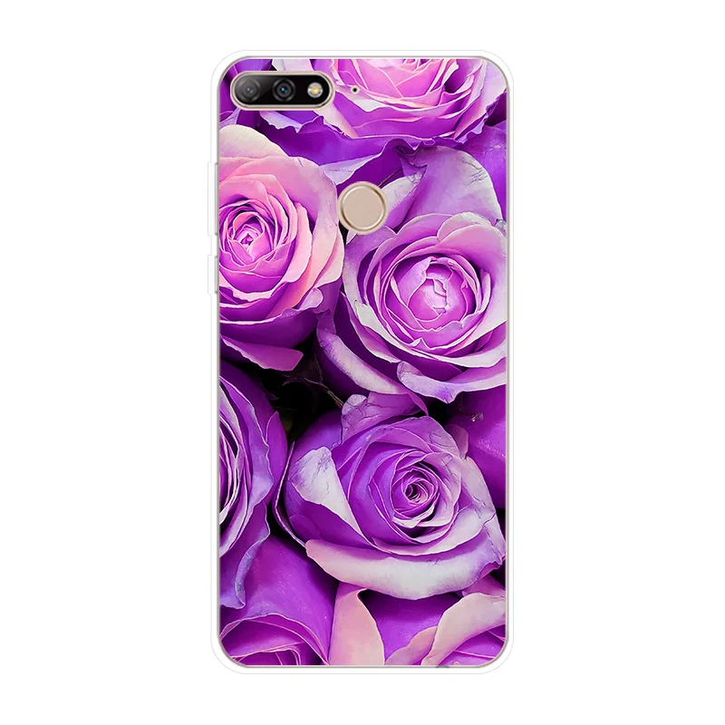 Phone Case For Huawei Y3 Y5 Y6 2017 Y7 Prime Y9 2018 2019 Cover Purple Flower Romance Silicone II Pro |