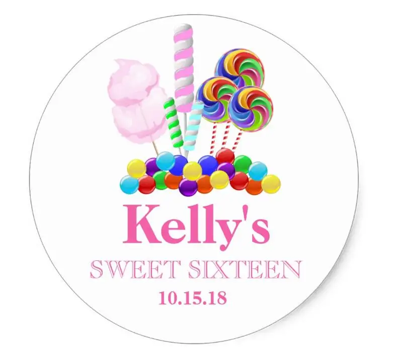 

1.5inch Candyland candy Theme Sweet 16 Favor Labels Classic Round Sticker