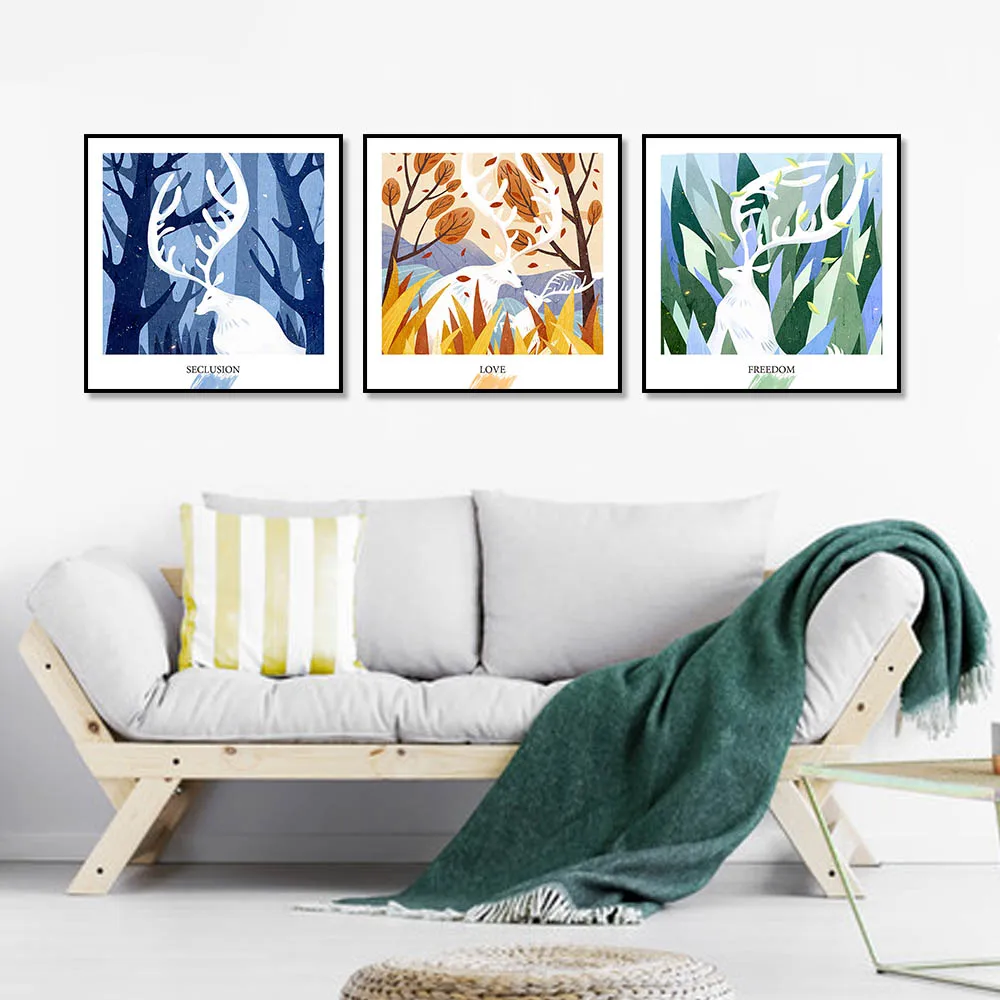Animals Vintage Nordic Canvas painting animal Deer Elk Head canvas poster print for living room bedroom home decoration | Дом и сад