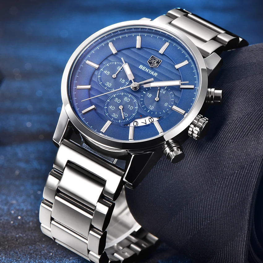 BENYAR брендовые модные спортивные часы с хронографом Reloj Hombre ремешок из
