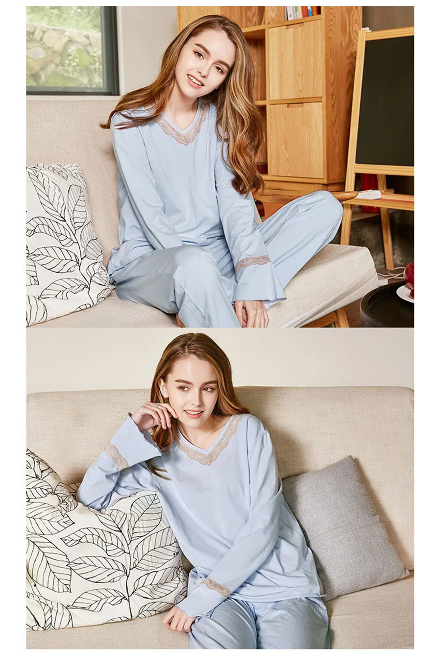 Qianxiu, большие размеры, M-2XL, женские пижамы, хлопок, ночное белье, осень, новинка, длинный рукав, пижама, пижамный комплект с круглым вырезом, женская пижама