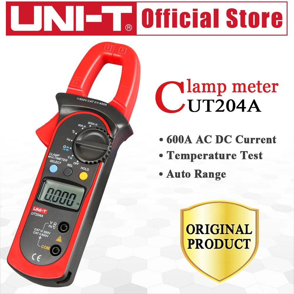 UNI-T UT204A 600A AC DC Цифровые клещи с тестом температуры Автоматический диапазон 600 в непрерывность электрического напряжения зуммер