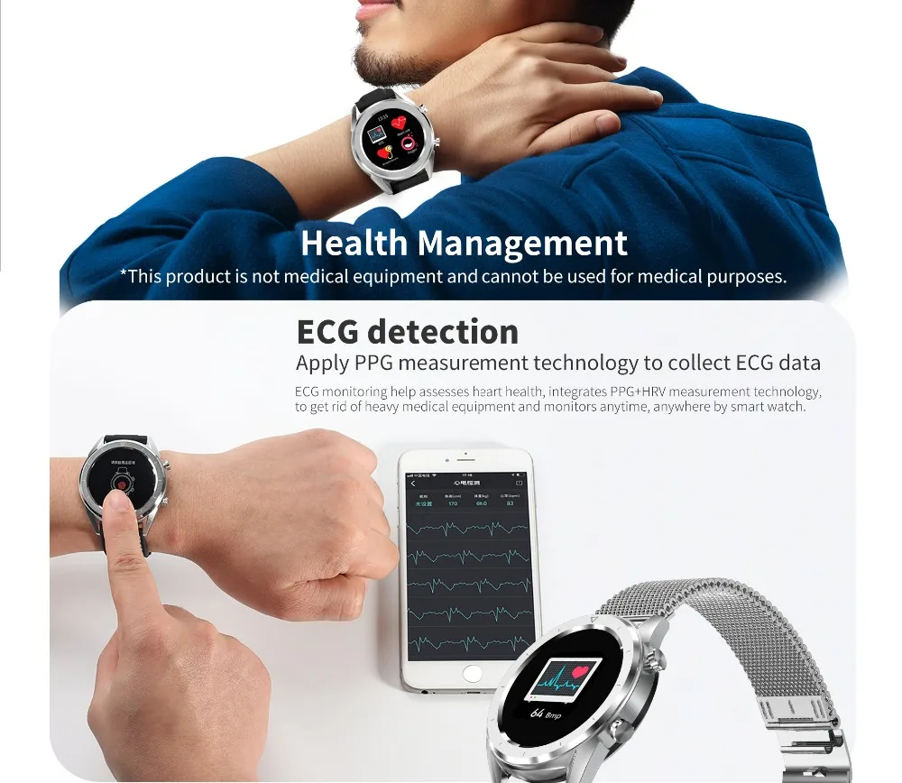 Bluetooth DT28 спортивные Смарт часы Поддержка сердечного ритма ECG кровяное давление