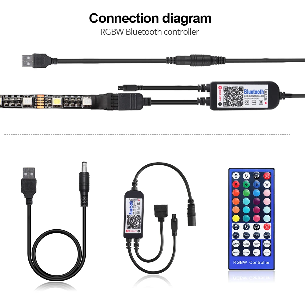 Фото RGBW RGBWW Светодиодная лента USB 5 В 50 см 1 м 2 3 4 с 40-клавишным ИК-контроллером для ТВ ПК RGBW RGBWW Светодиодная лента USB 5 В 50 см 1 м 2 3 4 с 40-клавишным ИК-контроллером для ТВ ПК