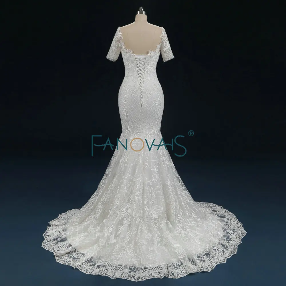 &quotКружева Русалка свадебные платья съемный поезд с коротким рукавом robe de Soiree