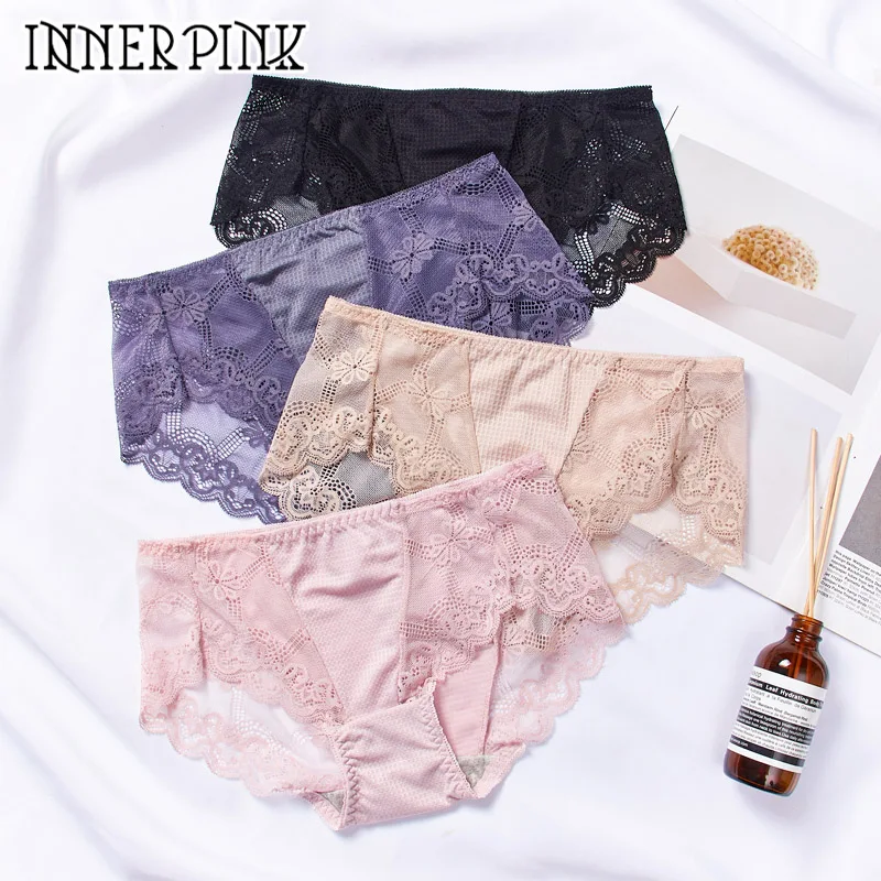 Женские сексуальные кружевные трусы-брифы розового цвета большие размеры