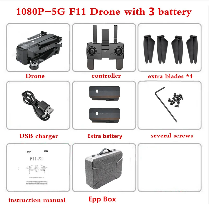 3 Battery Epp Box SJRC F11 RC gps бесщеточный Дрон с 1080P wifi камерой Квадрокоптер с камерой Дрон 28 мин Время полета Квадрокоптер Дрон Vs CG033 - Цвет: 3 Battery Epp Box
