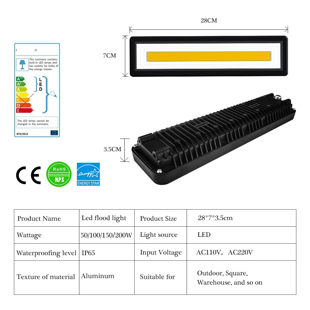 Счастливая светодиодный Светодиодный прожектор светильник 50W 100W 150W 200W точечный
