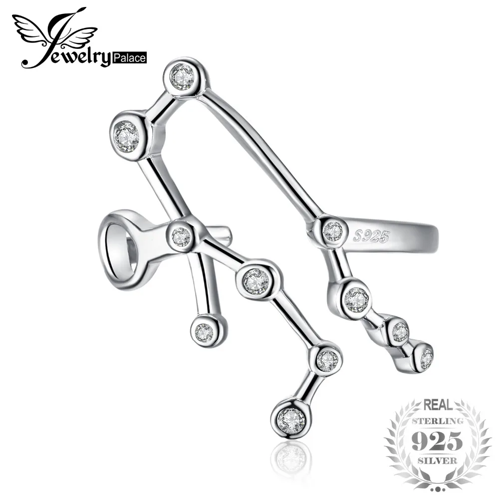 JewelryPalace Constellation Zodiac Sign Gemini Bezel Set Cubic Zirconia Adjustable Open Ring 925 Sterling Silver Gift For Women | Украшения