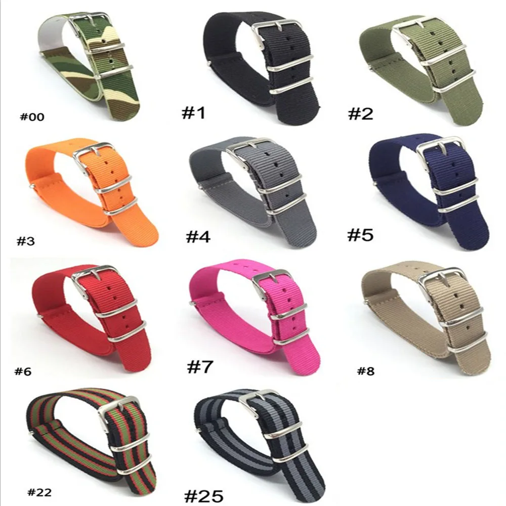 Ремешок для часов из нейлона Армейского Спорта 18 20 22 24 мм черный|nylon watchband|24 mmband buckle