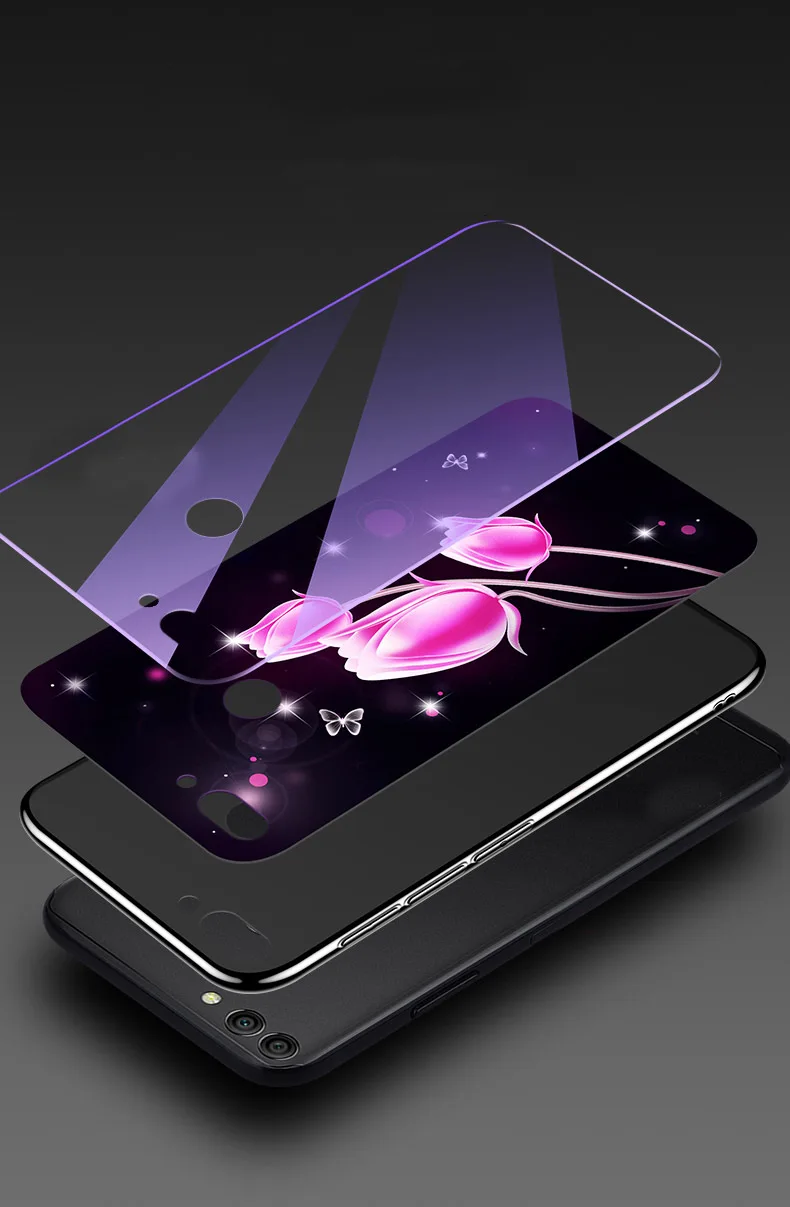 For Huawei Y9 2018 Case Flower Tempered Glass for Phone Full Protective Cover | Мобильные телефоны и аксессуары