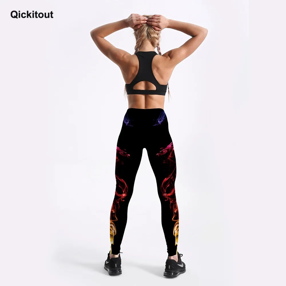 Qickitout 3D цифровая неоновая печать для женщин леггинсы черный тонкий фитнес Леггинсы со средним обхватом талии лодыжки длина брюки повседневные тренировки