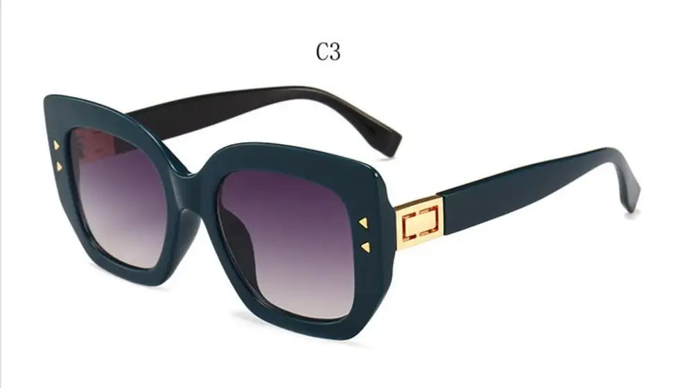 C3 blue frame Сексуальные роскошные негабаритные солнцезащитные очки с заклепками, Женские Ретро брендовые Дизайнерские Большие Квадратные Солнцезащитные очки, Женские винтажные очки UV400 - Цвет линз: C3 blue frame