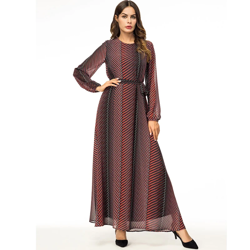 Абайя Vestidos 2019 шифоновое Полосатое Турецкий Арабский мусульманский хиджаб платье