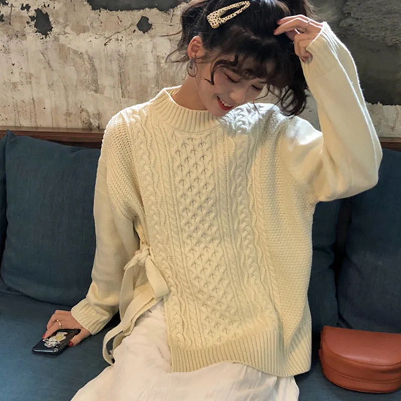 Women Turtleneck Sweaters Autumn Winter 2019 Pull Jumpers European Casual Twist Warm Female oversized sweater Q353 | Женская одежда