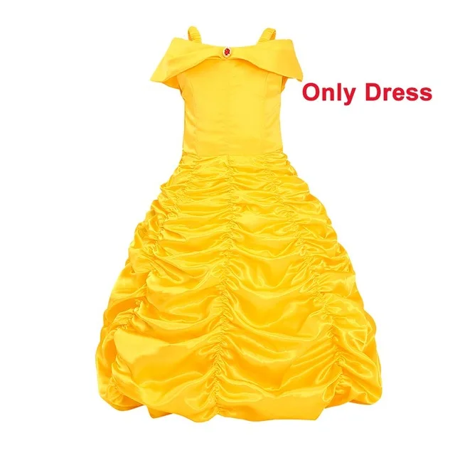 Elsa Dress 5pcs Желтое платье принцессы Белль для девочек; карнавальный костюм; Многослойная юбка на плече; костюм; Детские вечерние платья на Хэллоуин - Цвет: Elsa Dress 5pcs