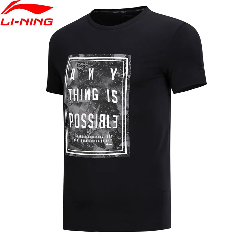 Li-Ning, Мужская трендовая футболка, дышащая, хлопок, удобная, Обычная подкладка, спортивные топы, футболки, футболки, AHSN513 CJAS18