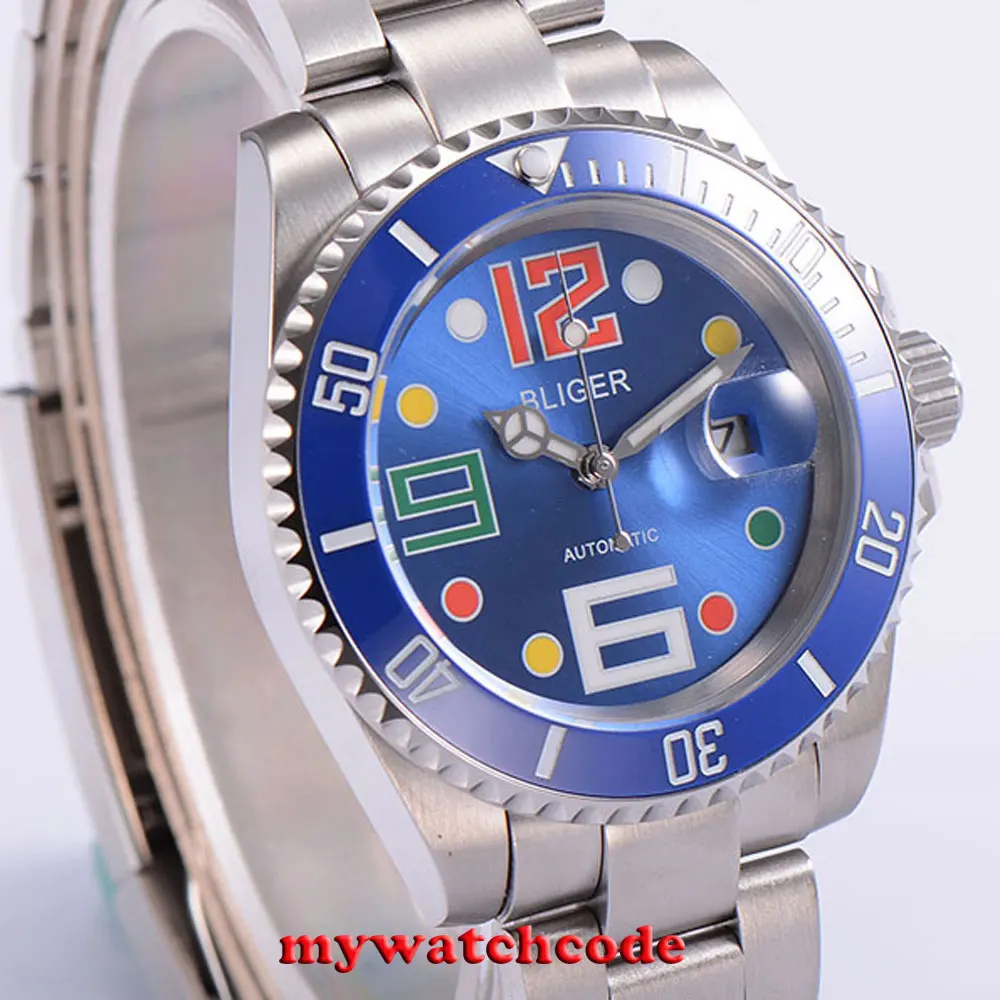 40 мм синий циферблат цветной знак сапфир Дата автоматическое движение Мужские
