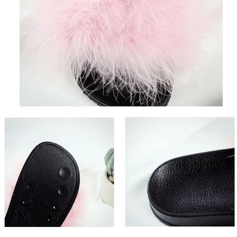 Новинка Меховые шлепанцы с мехом Домашние перьями страуса Модные Пляжные