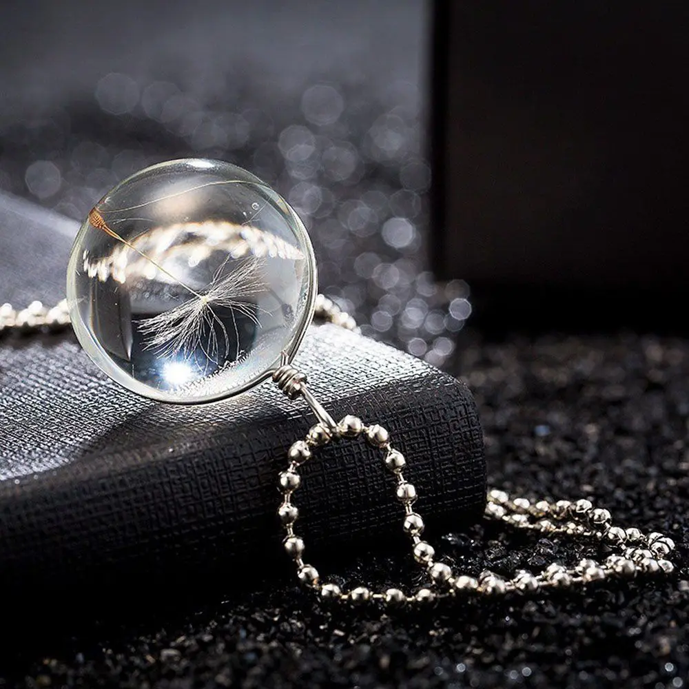 1 шт. стеклянный шар кулон в виде настоящего цветка травы одуванчика ожерелье