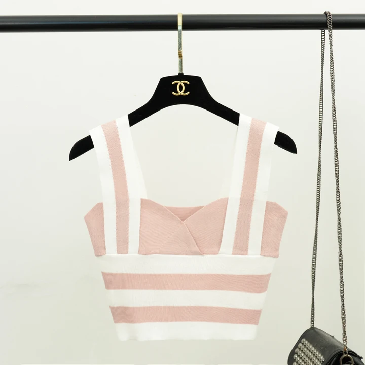 Женский короткий топ ALPHALMODA вязаный жилет повседневный блочного цвета на лето 2019 |