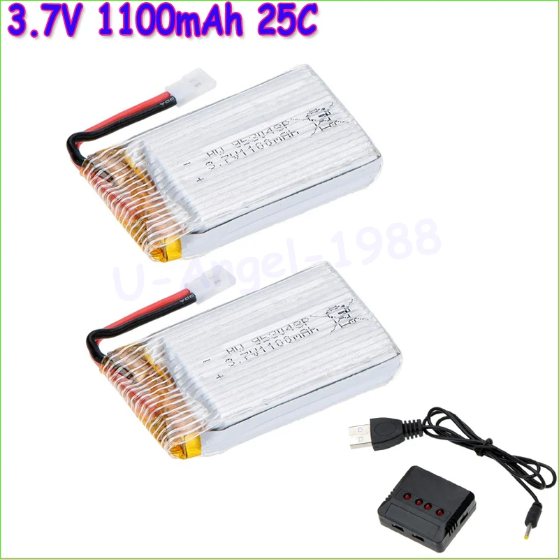 2 шт./лот 3 7 V 1100mah 25C 1S вольт 30C Lipo батарея Akku + X4 зарядное устройство для Syma X5SC X5SW RC