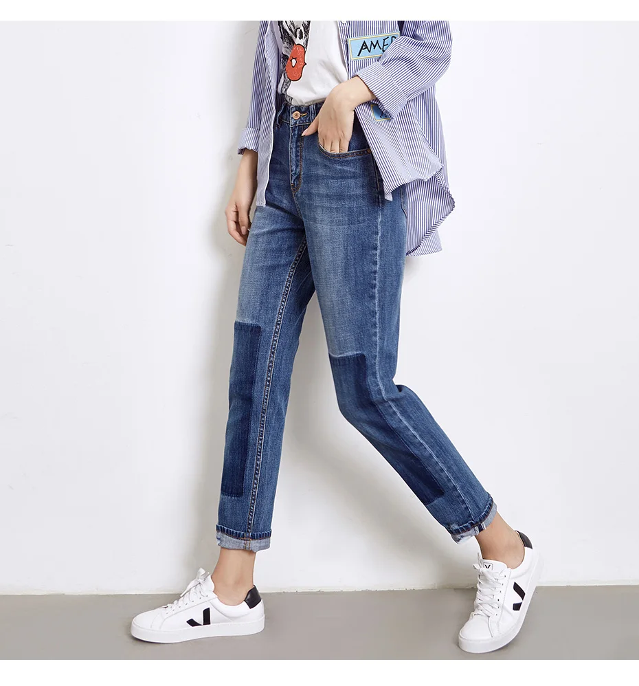 LEIJIJEANS, весна размера плюс, популярные, рваные, Выбеленные, со вставками, Промытые, средняя талия, полная длина, свободные женские джинсы прямого кроя 5996