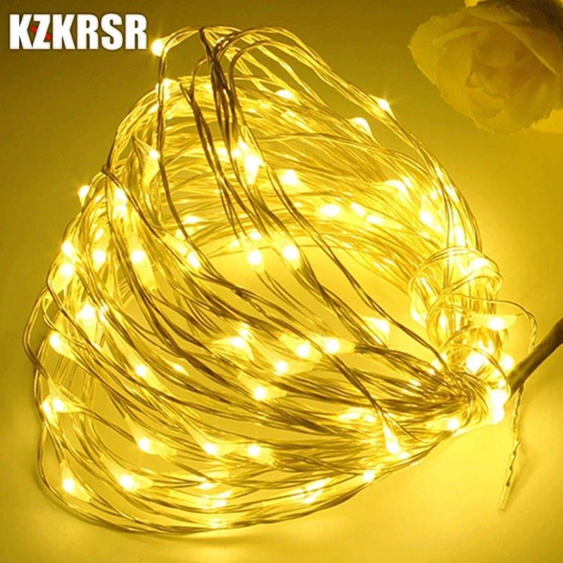 KZKRSR 10 м 100 Led 20 200 светодиодная гирлянда Водонепроницаемая Серебряная медная